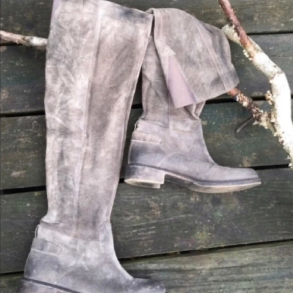 ANTHROPOLOGIE Boots BOUTIQUE 9 NICHOLA Tall Gray Brown Suede Leather Sizes 8